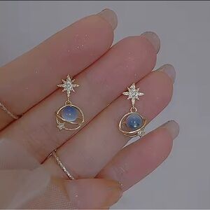 Gold and Blue Planetary Earrings